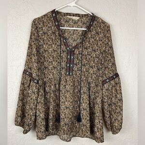 Alchemy Thread Boho Peasant Tunic Paisley Pattern Top Size Small Tassels